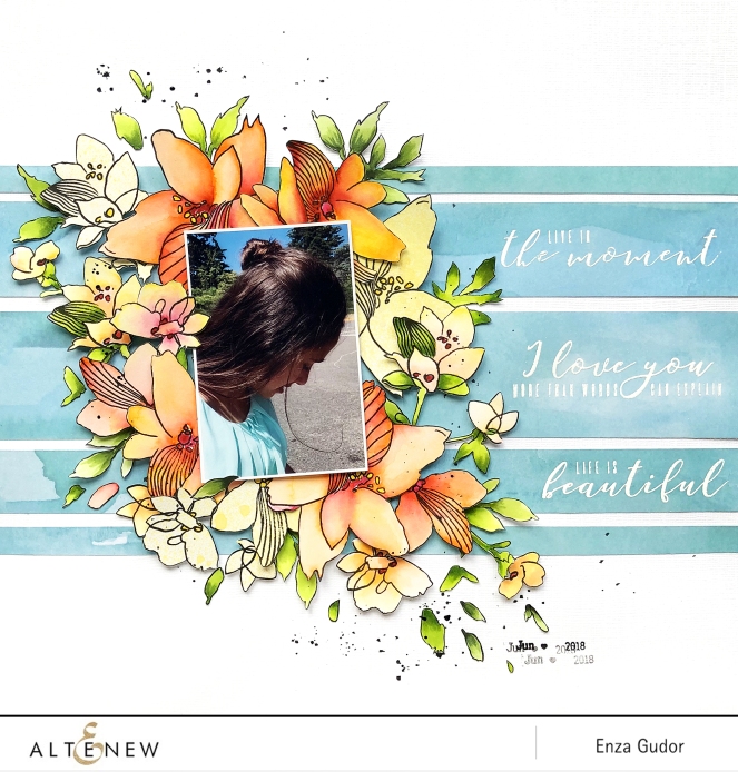 Mixed media layout by @enzamg for @Altenew using the #SketchyFloral stamp set. #altenew #scrapbooking #mixedmedia