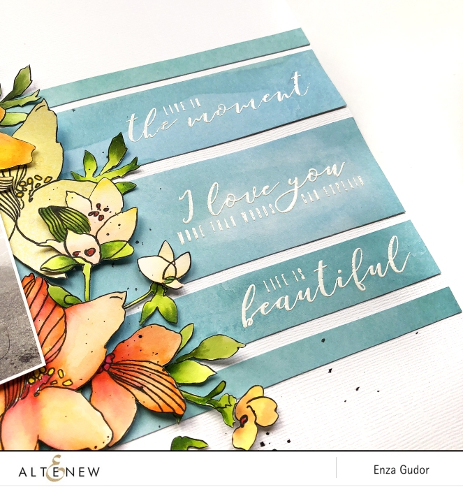 Mixed media layout by @enzamg for @Altenew using the #SketchyFloral stamp set. #altenew #scrapbooking #mixedmedia